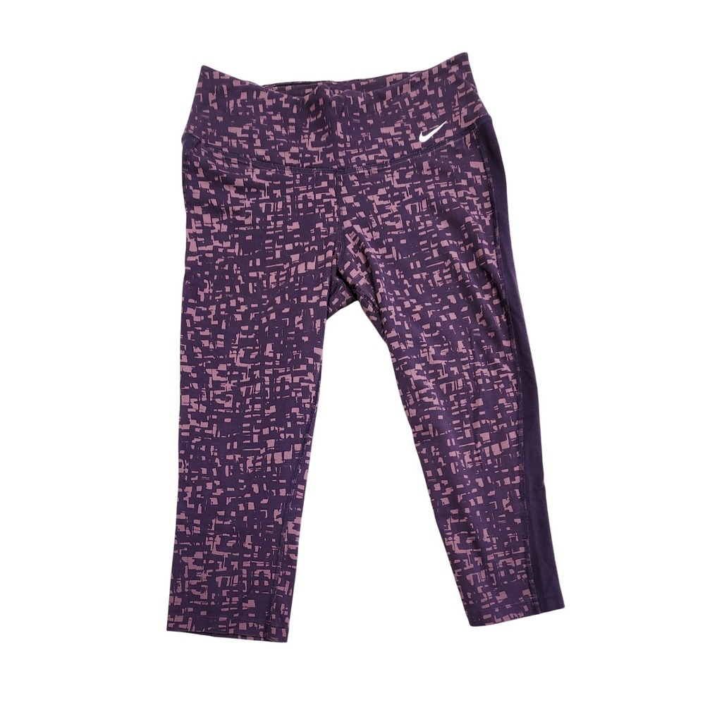 Nike Dri-Fit Capri Leggings Purple Geometric Print Activewear Womens Size Medium